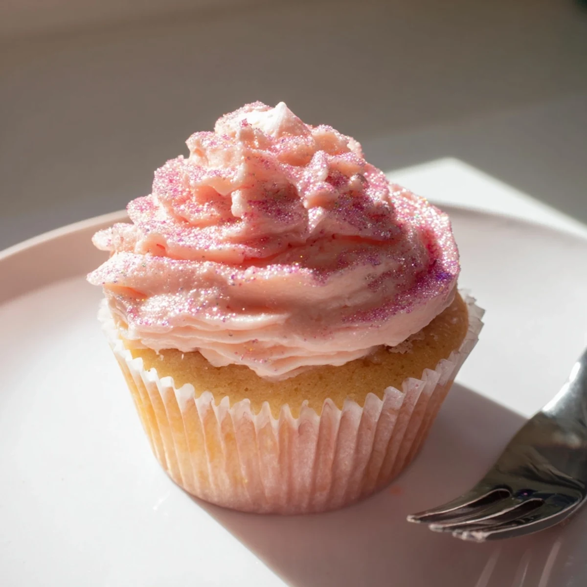 The light pink champagne cupcakes rest on a cooling rack, their fluffy texture and sweet aroma promising a perfect party dessert.