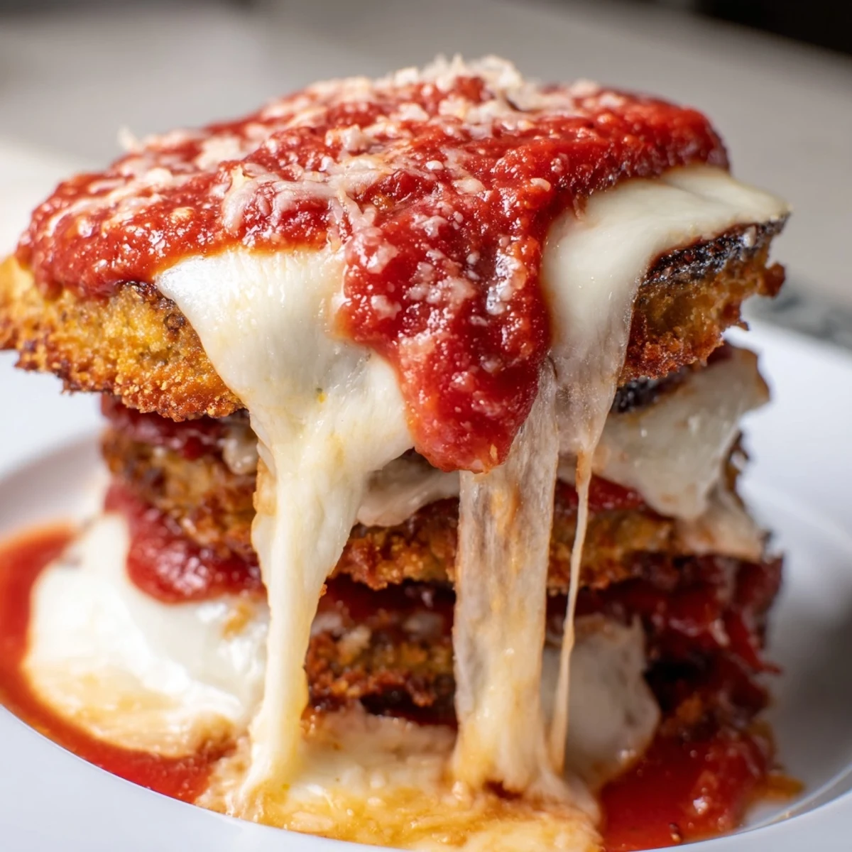 Served Vegetarian Eggplant Parmesan with a fresh green salad, showing melted cheese and golden breadcrumbs.