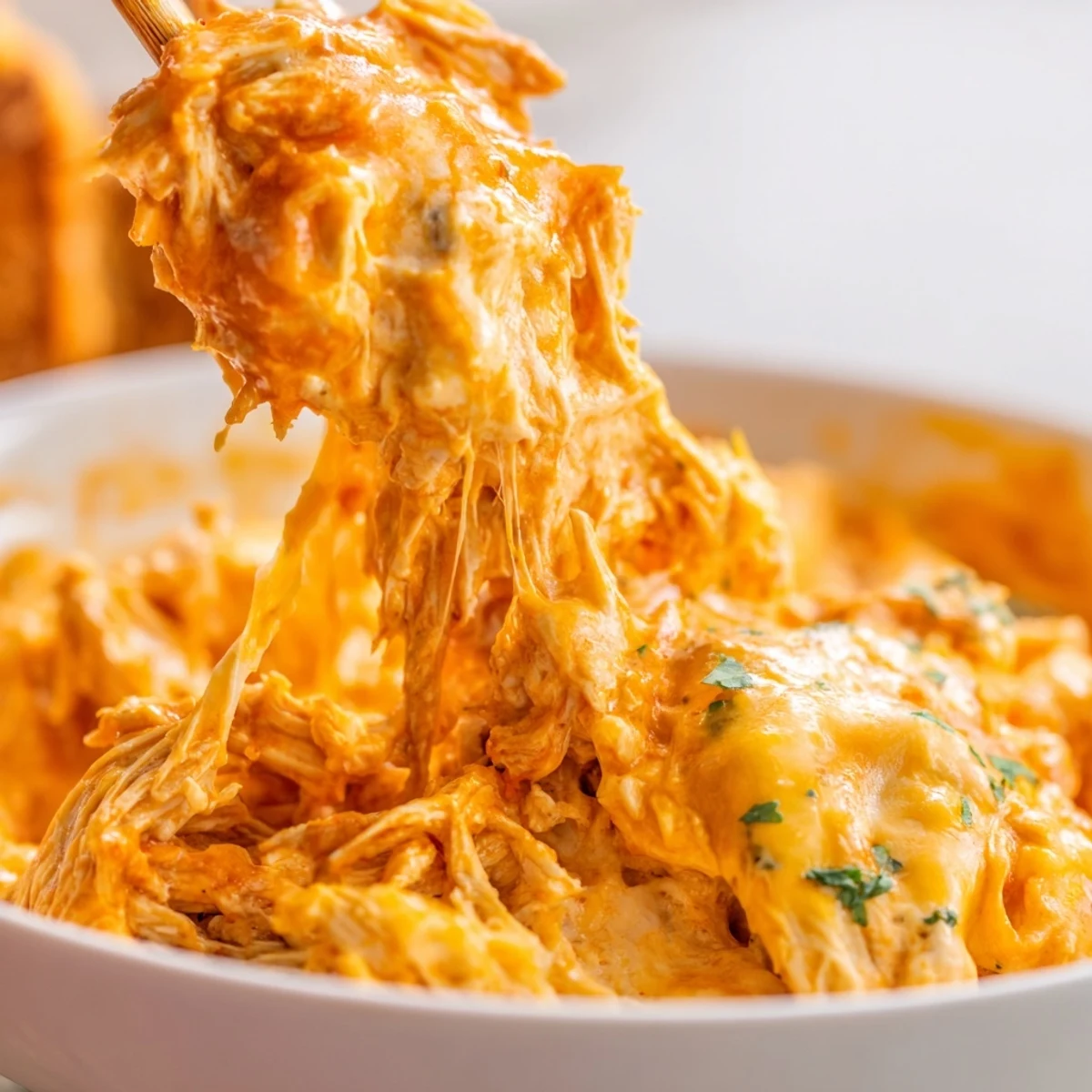 A creamy and spicy Buffalo Chicken Dip baked until hot, served with crisp celery for dipping.  