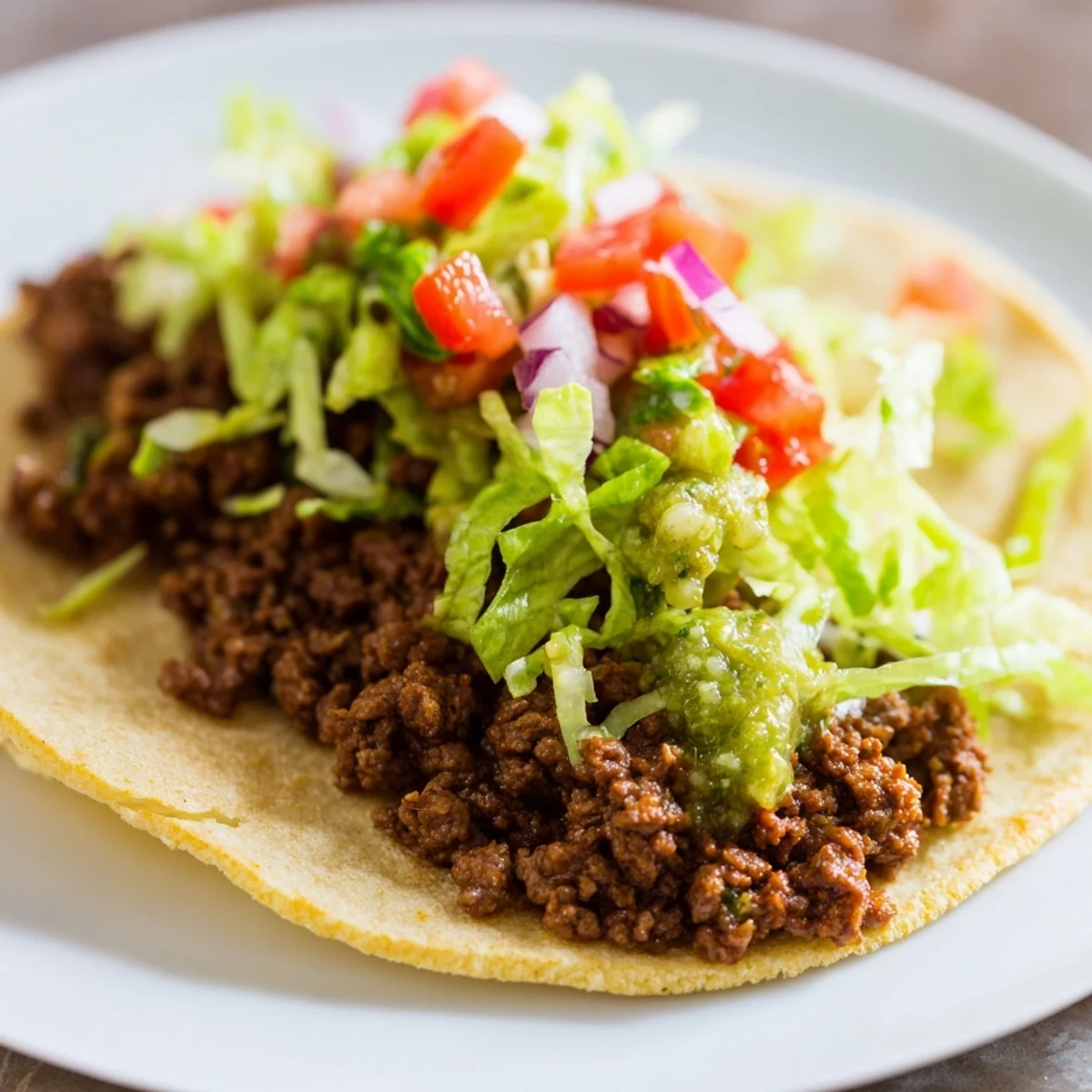 Juicy beef nestled in toasted tortillas, loaded with homemade salsa verde, red onion, and crumbled queso fresco.