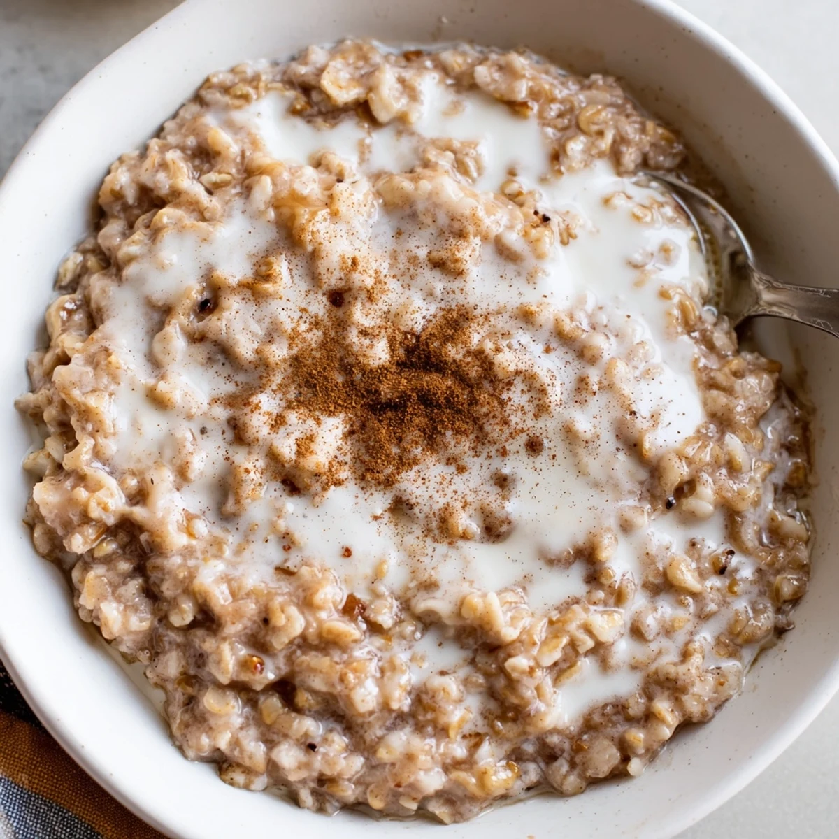 Ready to eat Irish Oatmeal with Brown Sugar and Cream served warm, topped with sweet brown sugar and rich cream.