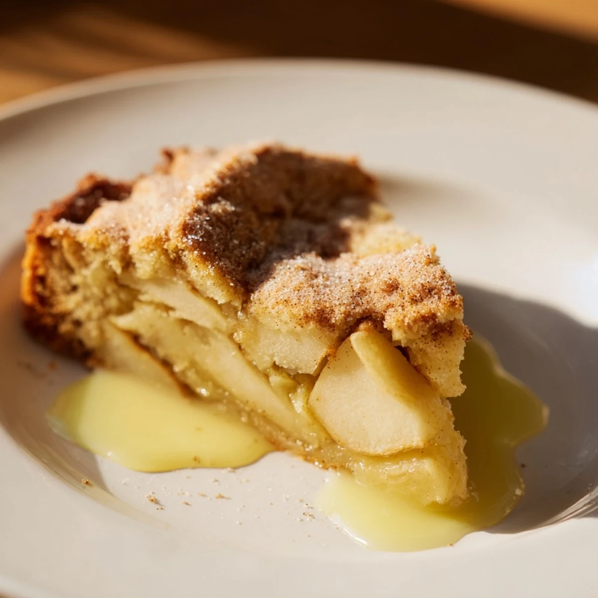 Freshly baked Irish Apple Cake topped with cinnamon sugar, ready to be sliced and served warm.