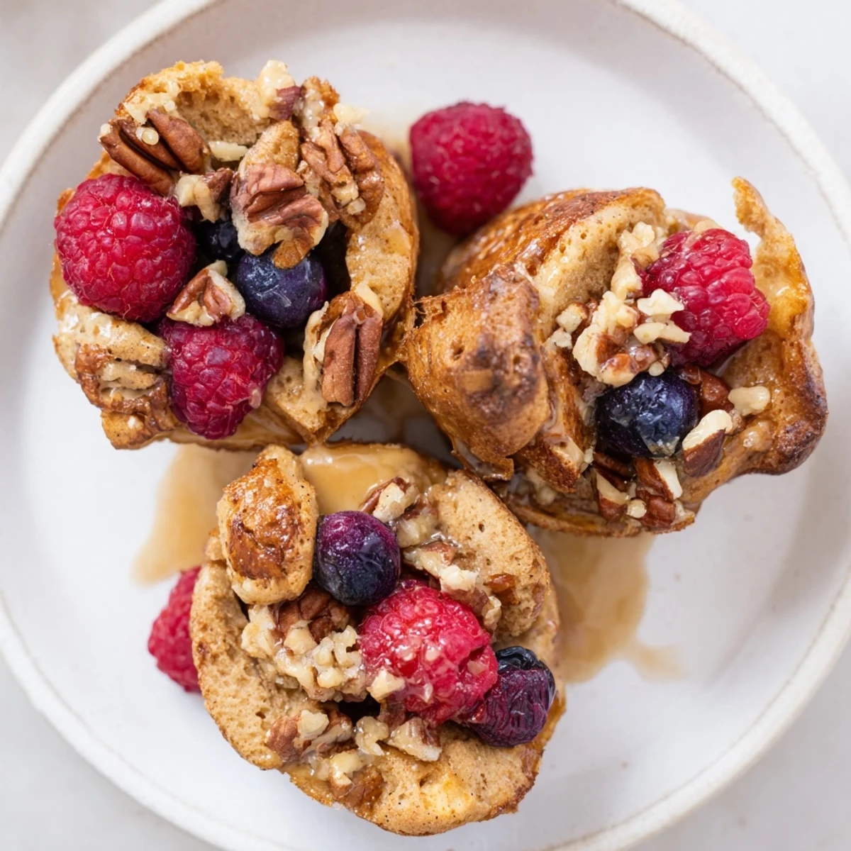 Golden-brown Protein French Toast Muffins fresh from the oven, with a soft interior and a sprinkle of cinnamon sugar on top.