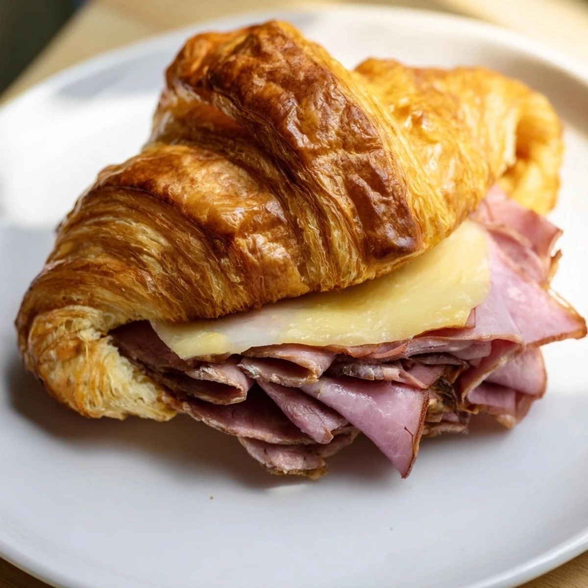 Easy Air Fryer Beef Ham Cheese Croissants paired with a fresh green salad.