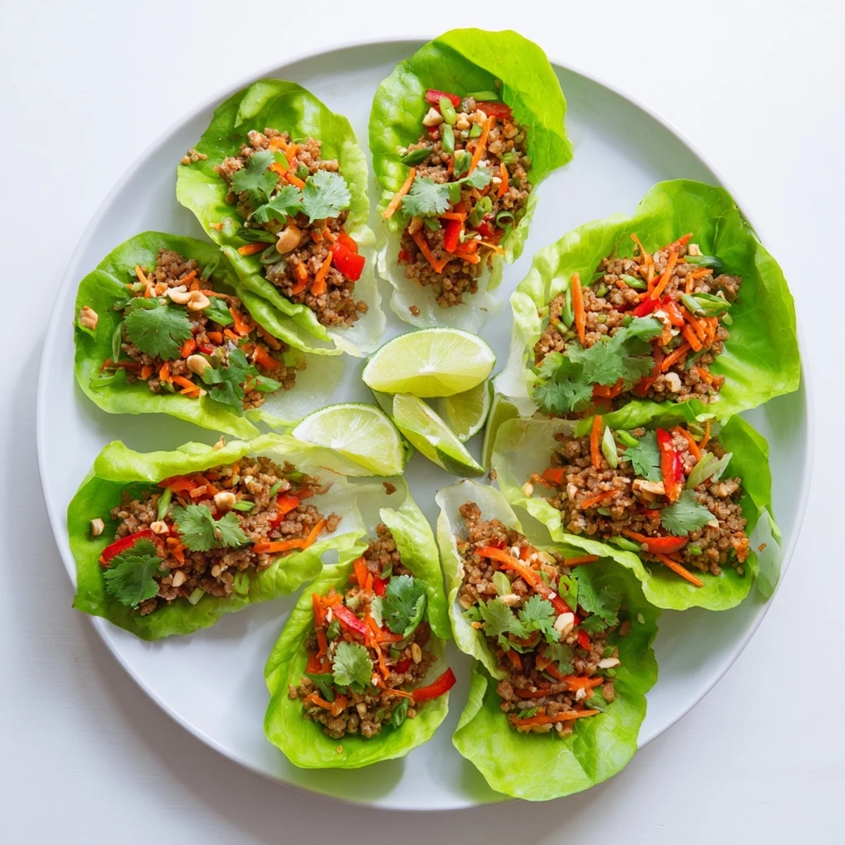 Asian-style beef and cashew filling served in cold crisp lettuce leaves with garnishes