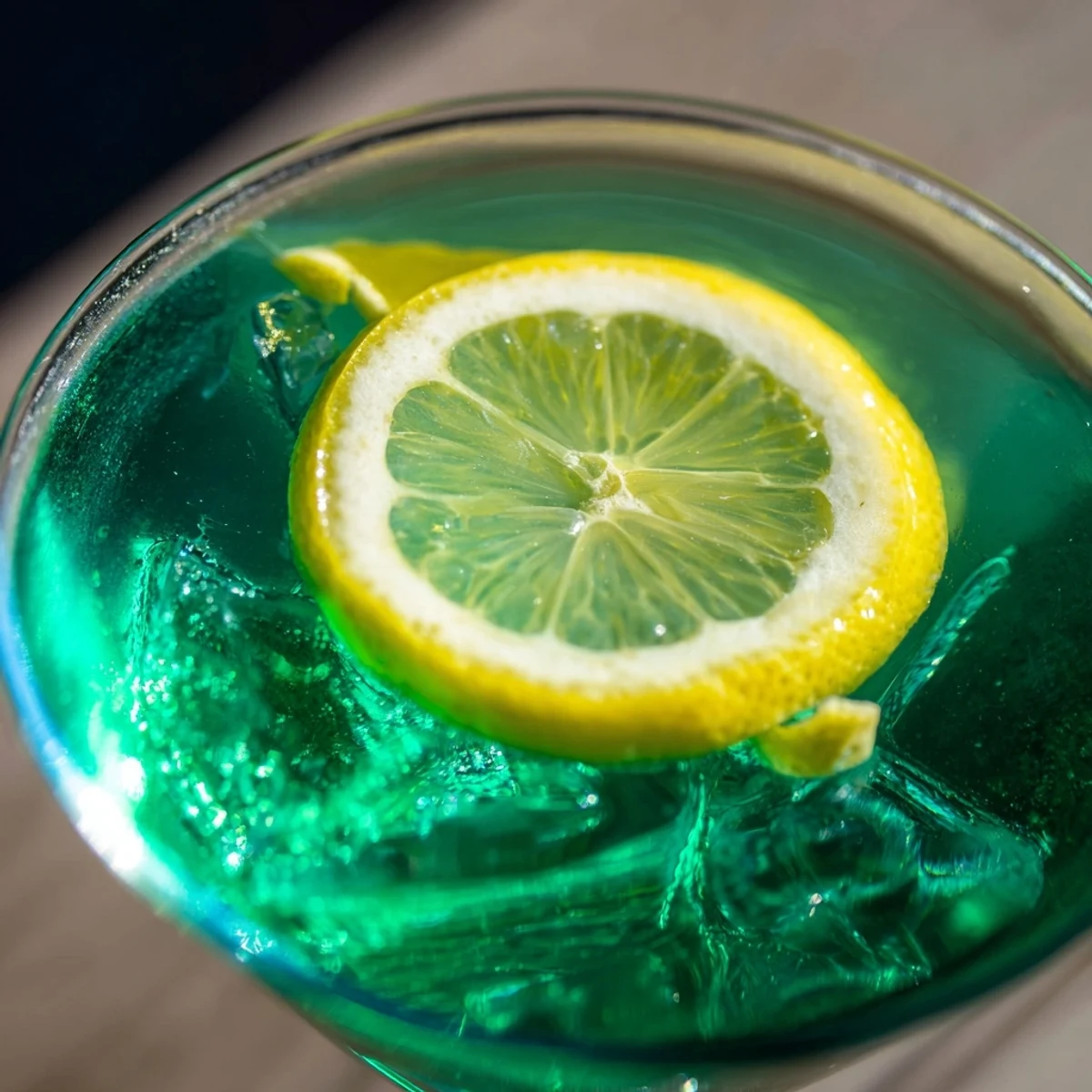 Vibrant green Luck of the Irish cocktail garnished with fresh mint sprig in chilled glass