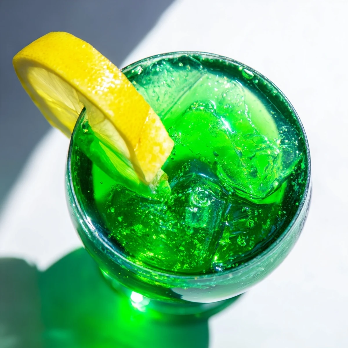 Sparkling Luck of the Irish cocktail poured over ice with mint garnish on wooden surface
