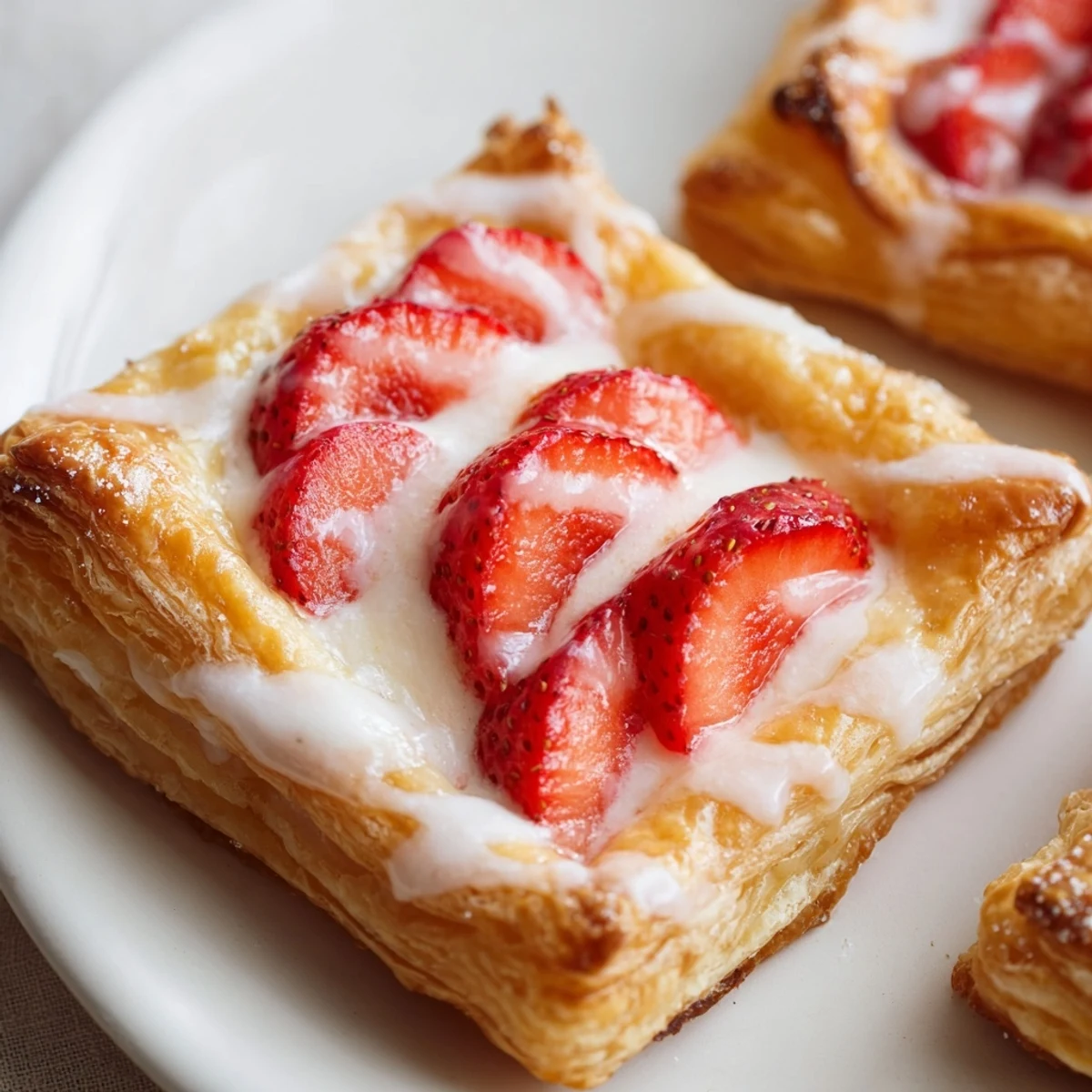Homemade strawberry danishes with puffed golden crust and luscious cream cheese center