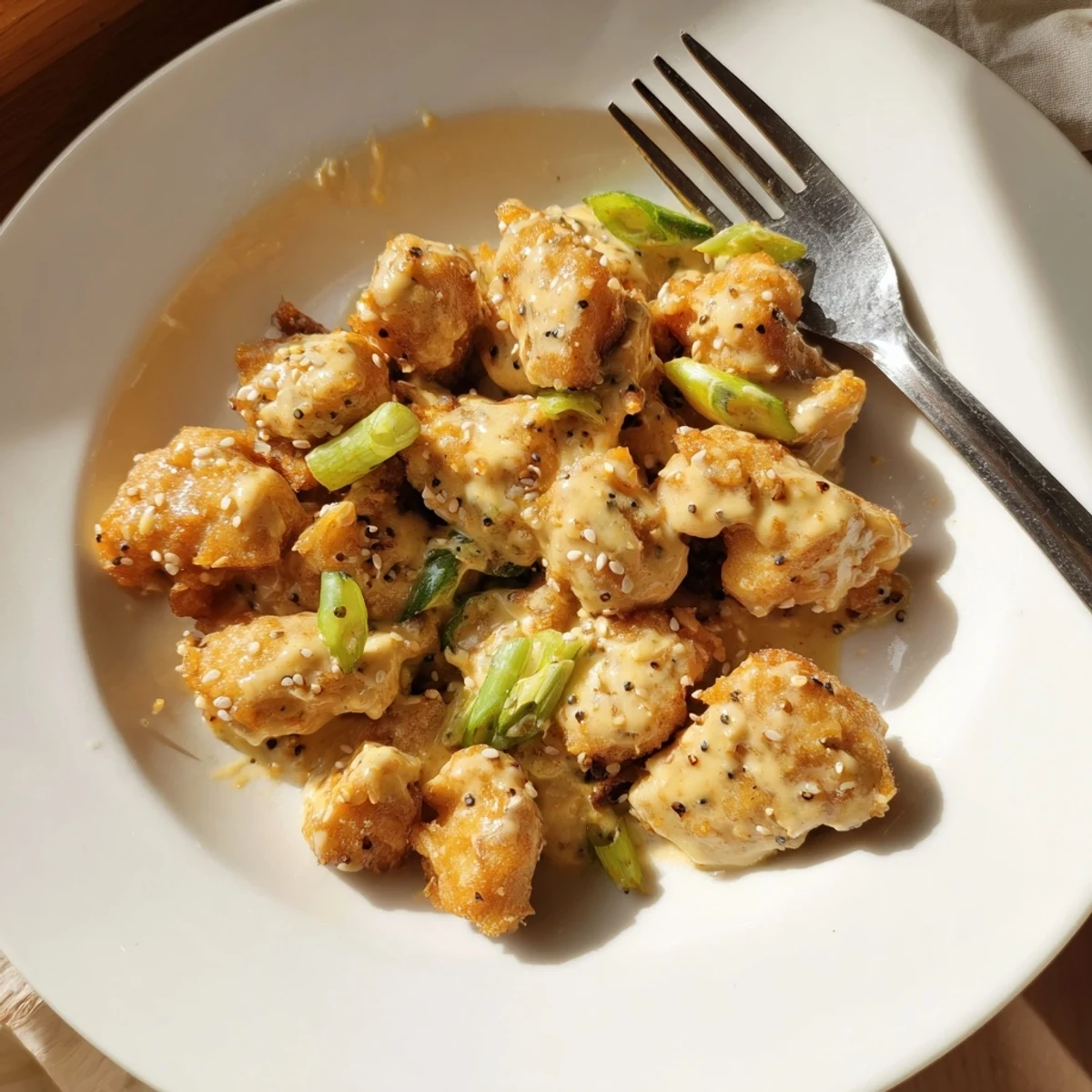 Golden fried Bang Bang Chicken tossed in sweet chili sauce drizzled generously over crispy browned pieces