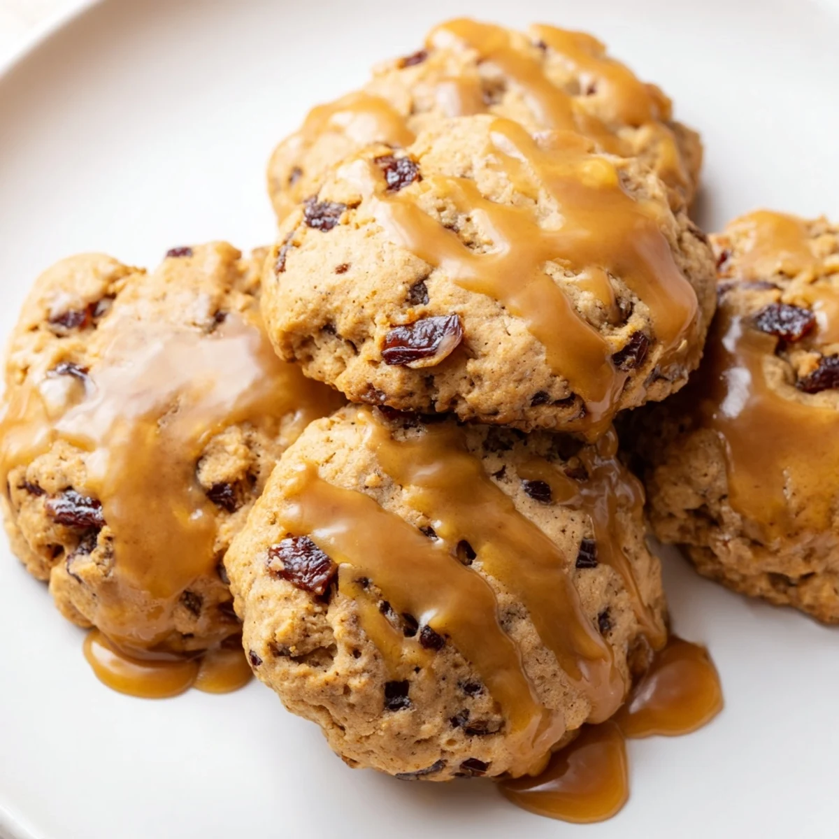 Homemade sticky toffee pudding cookies with sweet dates and rich toffee glaze