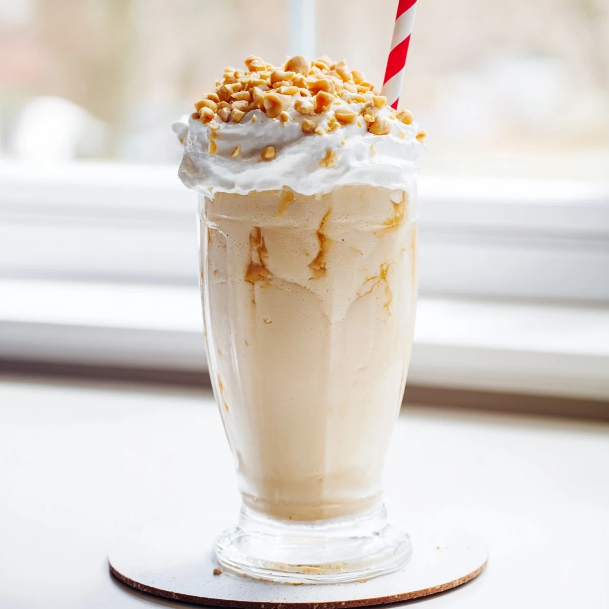 Rich vanilla ice cream blended with smooth peanut butter creates this thick Five Guys-style milkshake served chilled