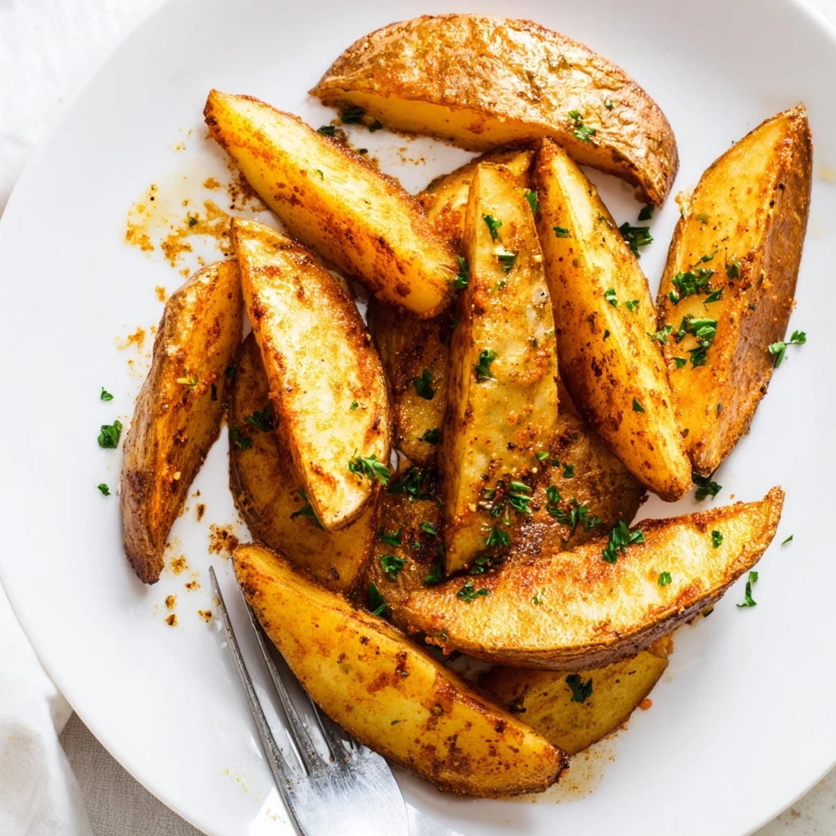 Fluffy inside potato wedges air fried to perfection showing golden crunchy exterior texture