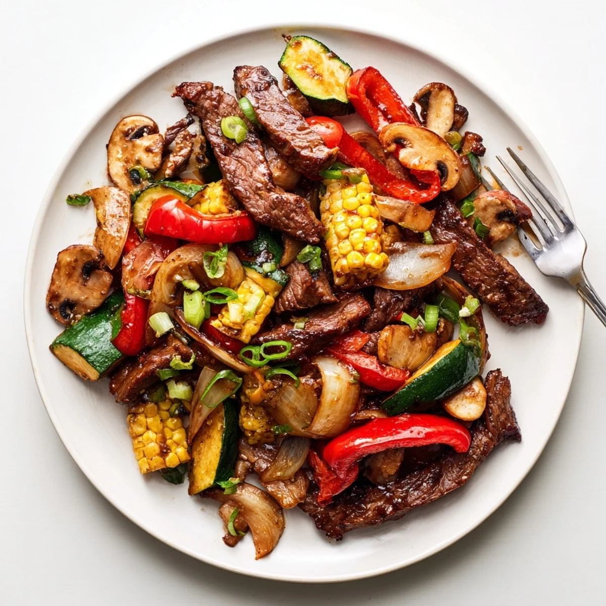 Rustic cowboy stir fry featuring caramelized steak and crisp peppers hot off the Blackstone griddle