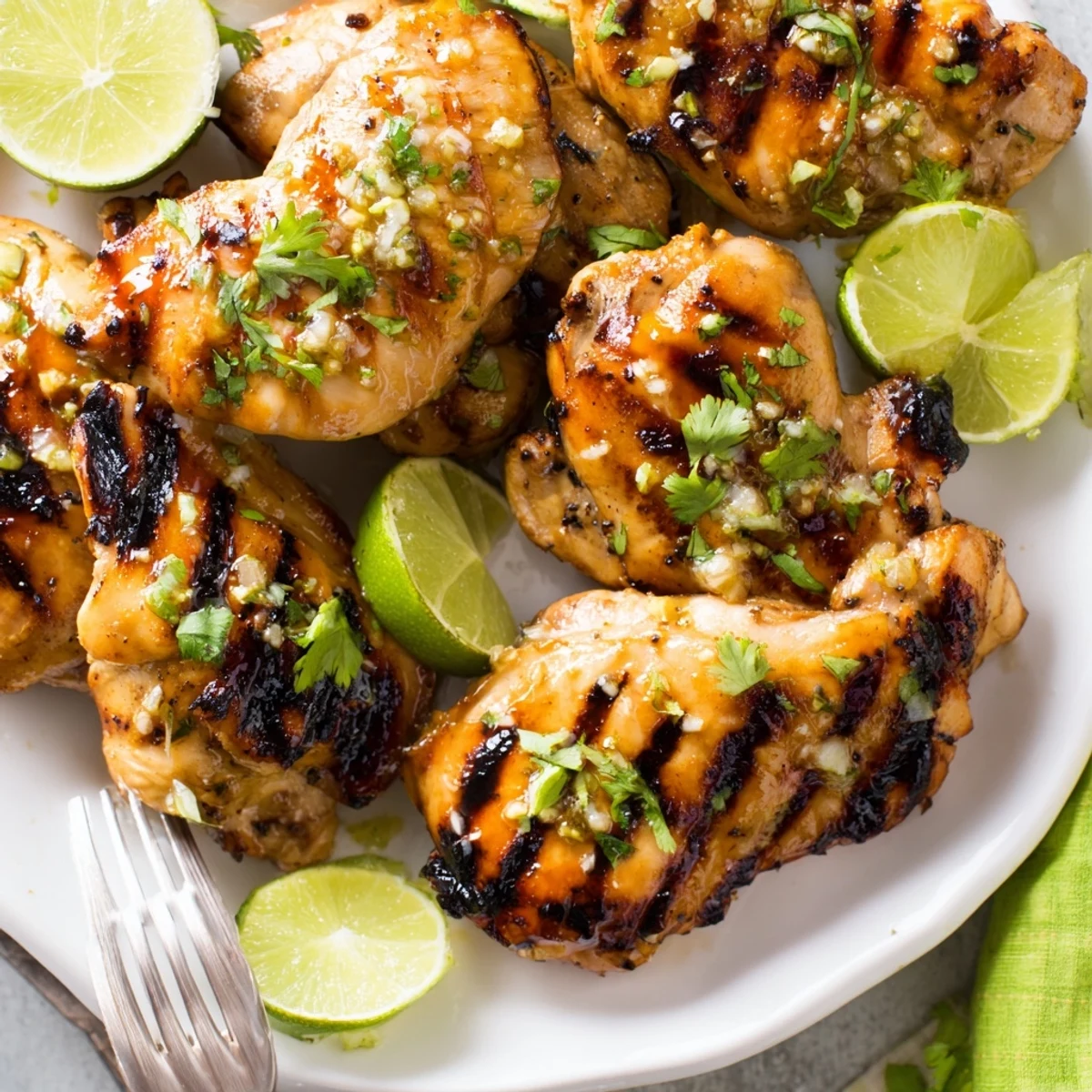 Zesty lime-marinated Key West grilled chicken featuring beautiful char marks and vibrant green cilantro sprinkles