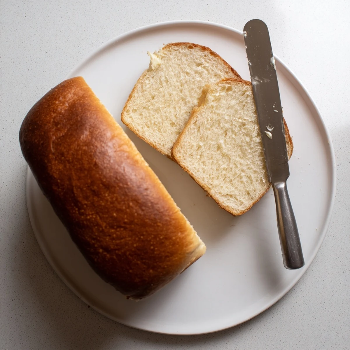Two fluffy Amish white bread loaves with golden crusts perfect for toasting and serving warm