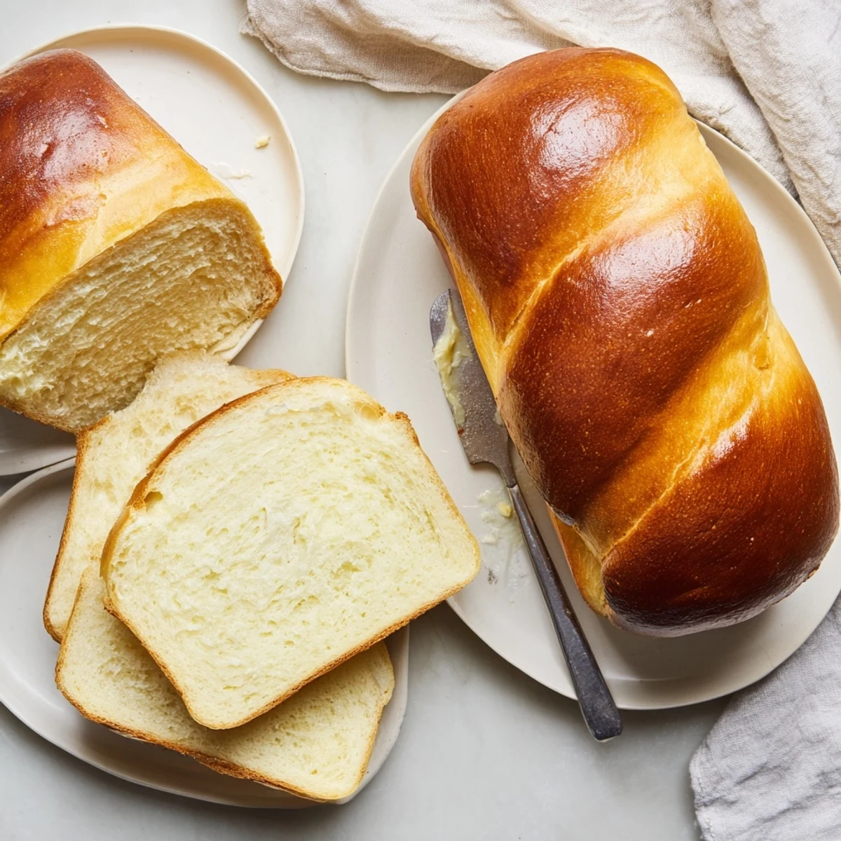 Freshly baked Amish white bread loaves cooling on wire rack ready for slicing and sandwiches