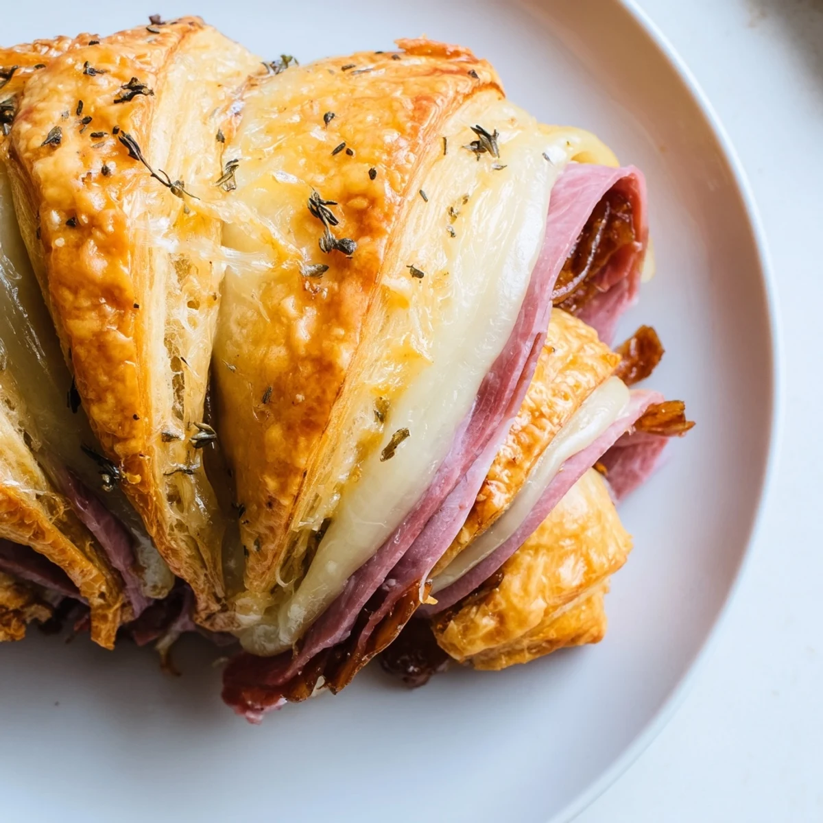 Crescent-wrapped beef and cheese French dip roll ups with savory onions and melted provolone cheese