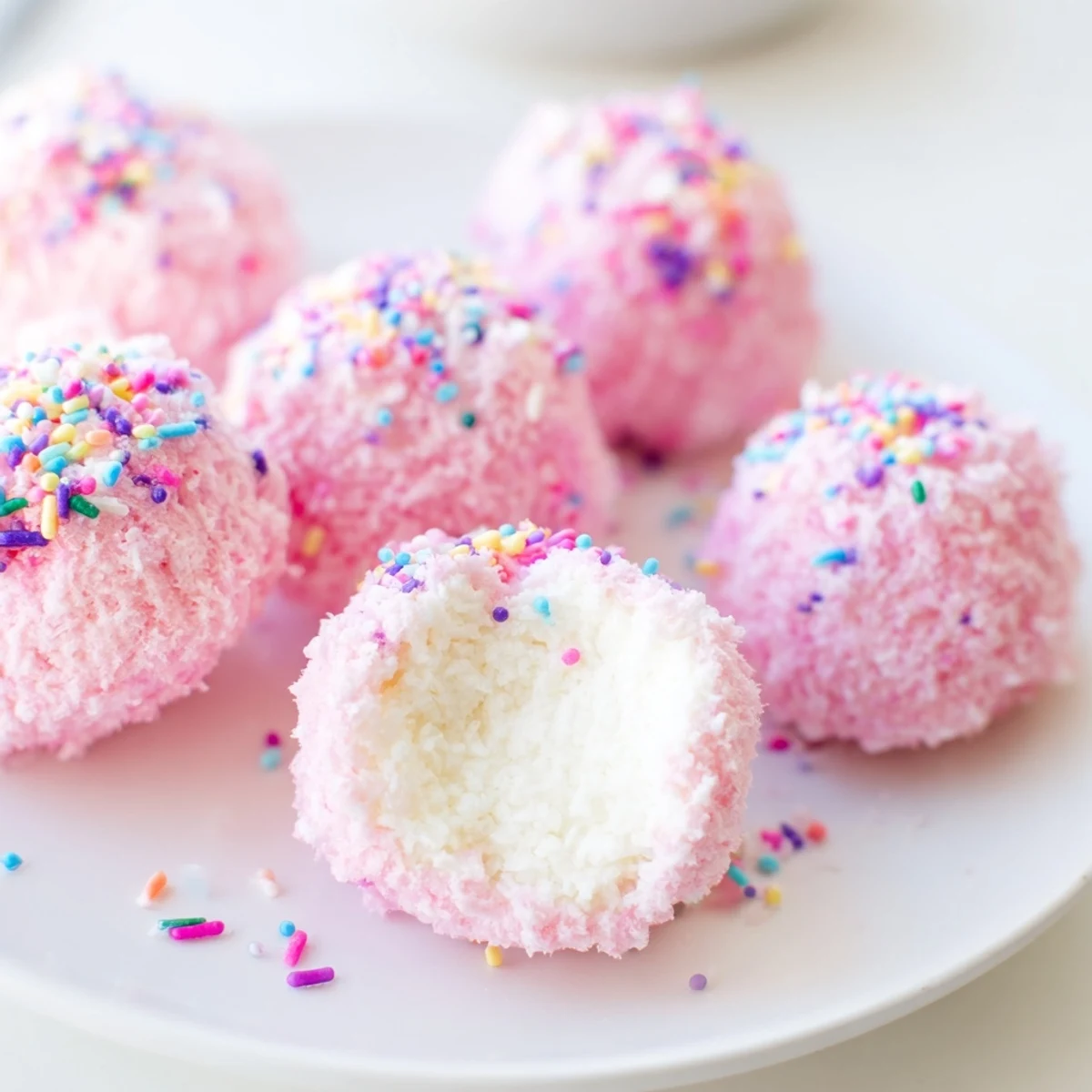 Creamy cheesecake balls wrapped in fluffy pastel cotton candy coating for parties