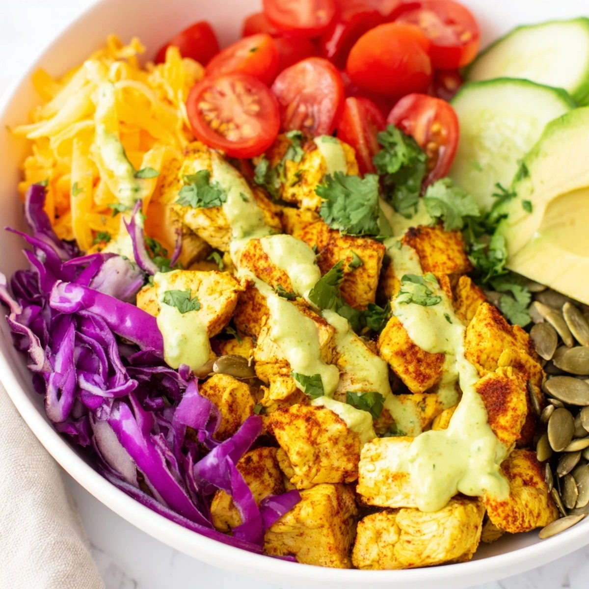 Crisp lettuce base topped with grilled chicken and vibrant veggies in these satisfying keto bowls
