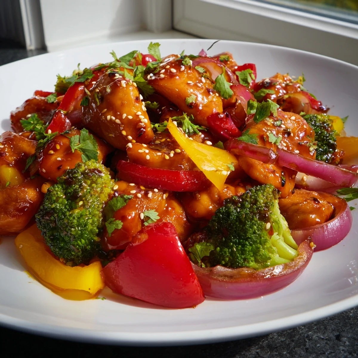 Quick flavorful weeknight meal in a skillet with tender chicken and vibrant peppers