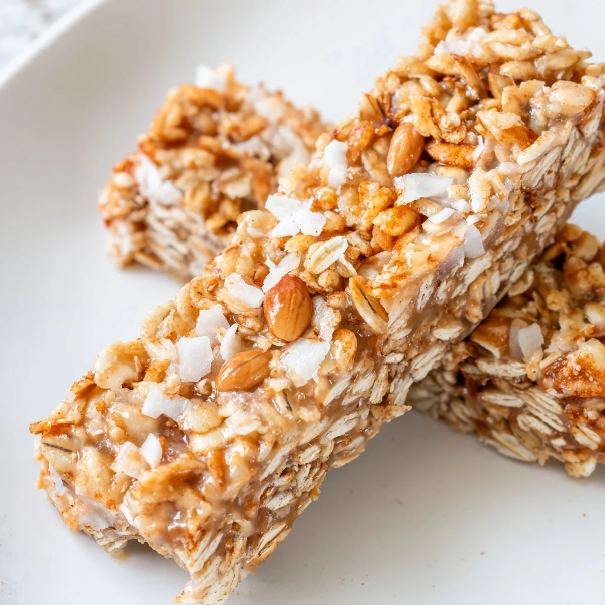 Golden No Bake Apple Peanut Butter Granola Bars wrapped in parchment paper revealing oats, dried apples, and a drizzle of honey in every cross-section