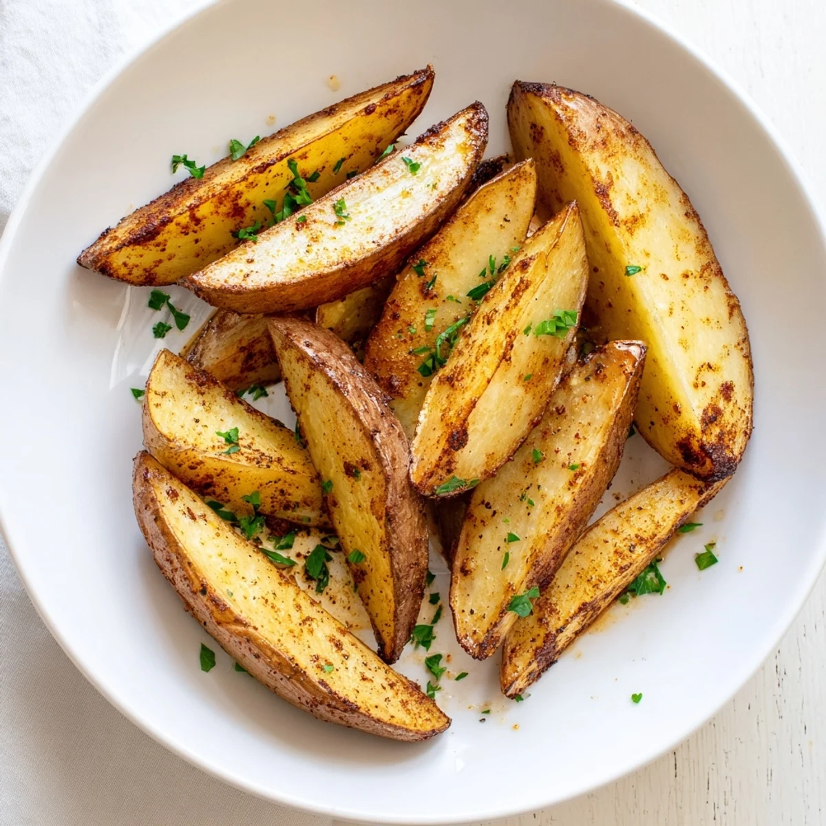 Oven-baked Potato Wedges, golden-crisp edges and fluffy centers, served hot