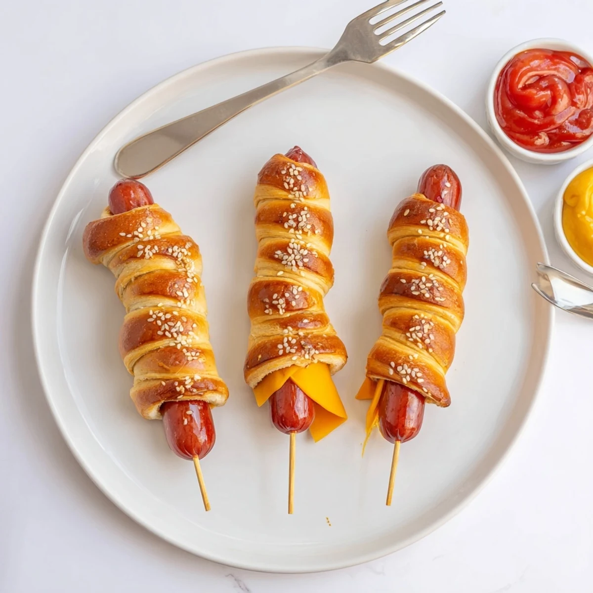 Crispy, buttery Firecracker Hot Dogs Recipe cooling on a parchment lined baking sheet