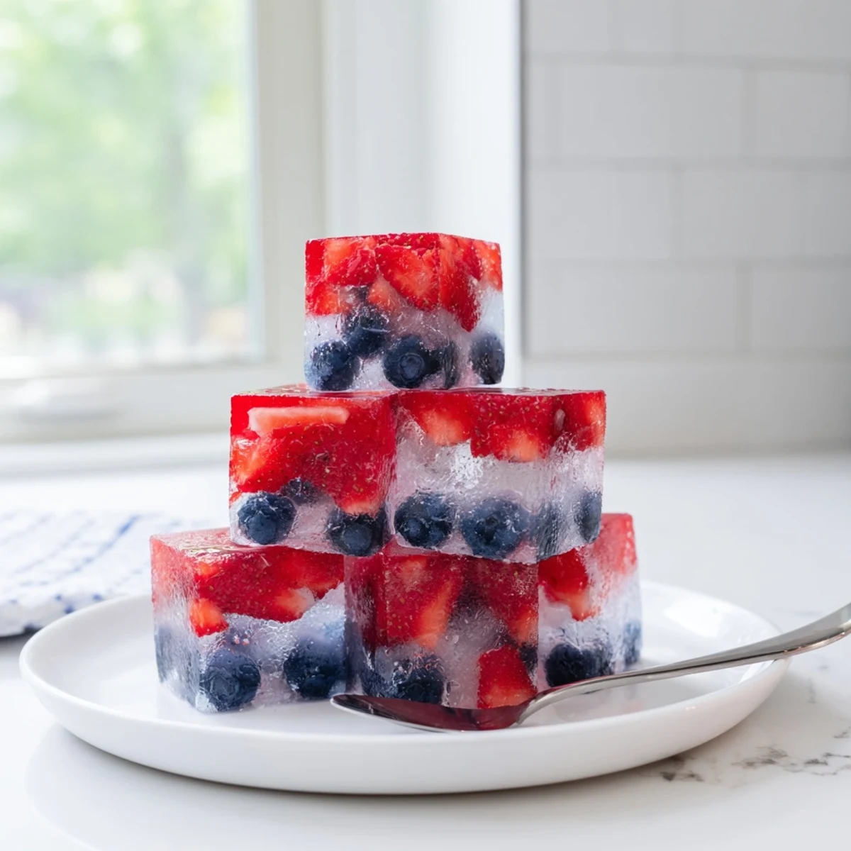 Red White And Blue Ice Cubes Recipe cooling lemonade with fruity patriotic layers.