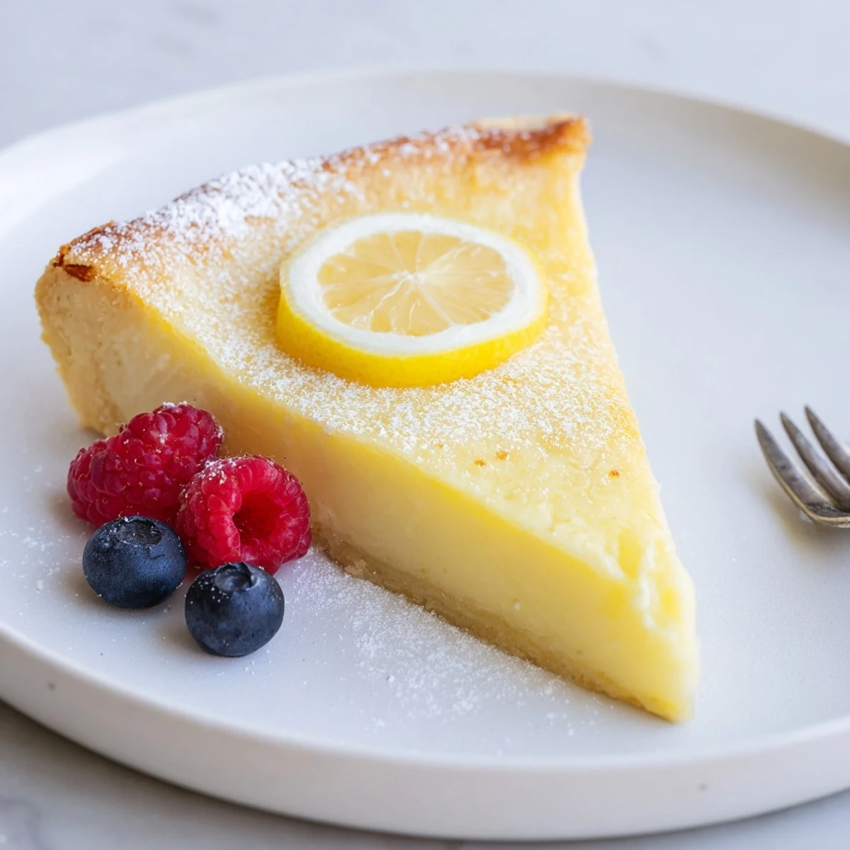 Slice of Creamy Lemon Tart Recipe revealing glossy filling and bright lemon aroma
