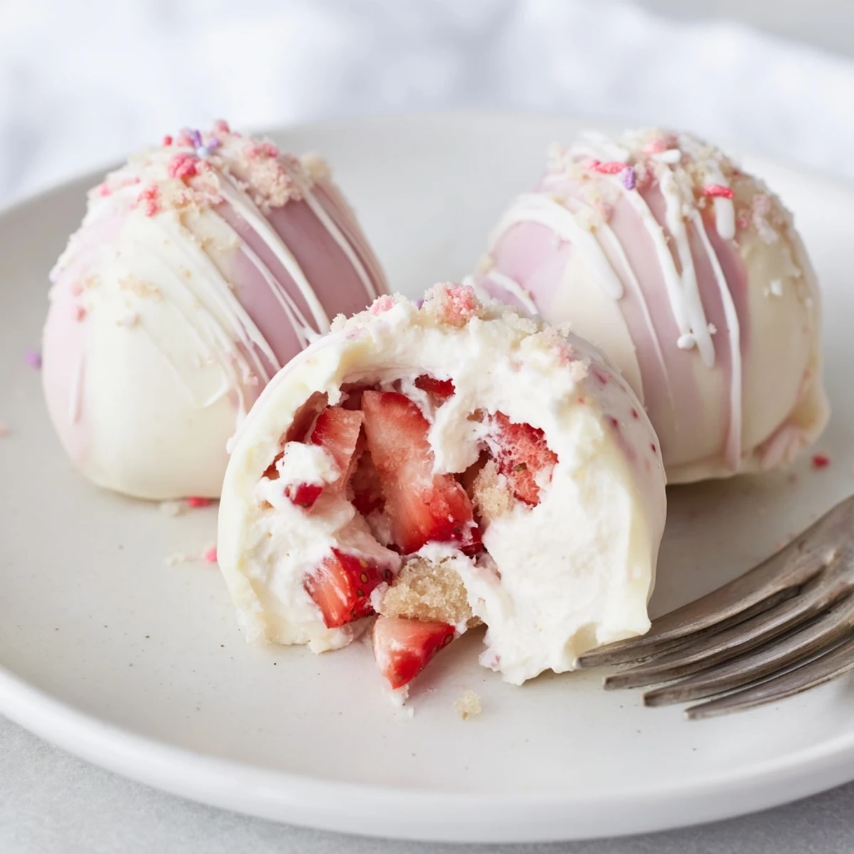 Handheld Strawberry Shortcake Easter Egg Bombs, white chocolate shells and macerated berries