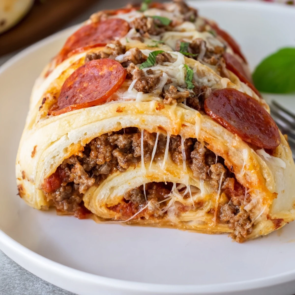 Cheesy Beef Pepperoni Pizza Roll Ups Snack Recipe with golden, bubbly cheese.