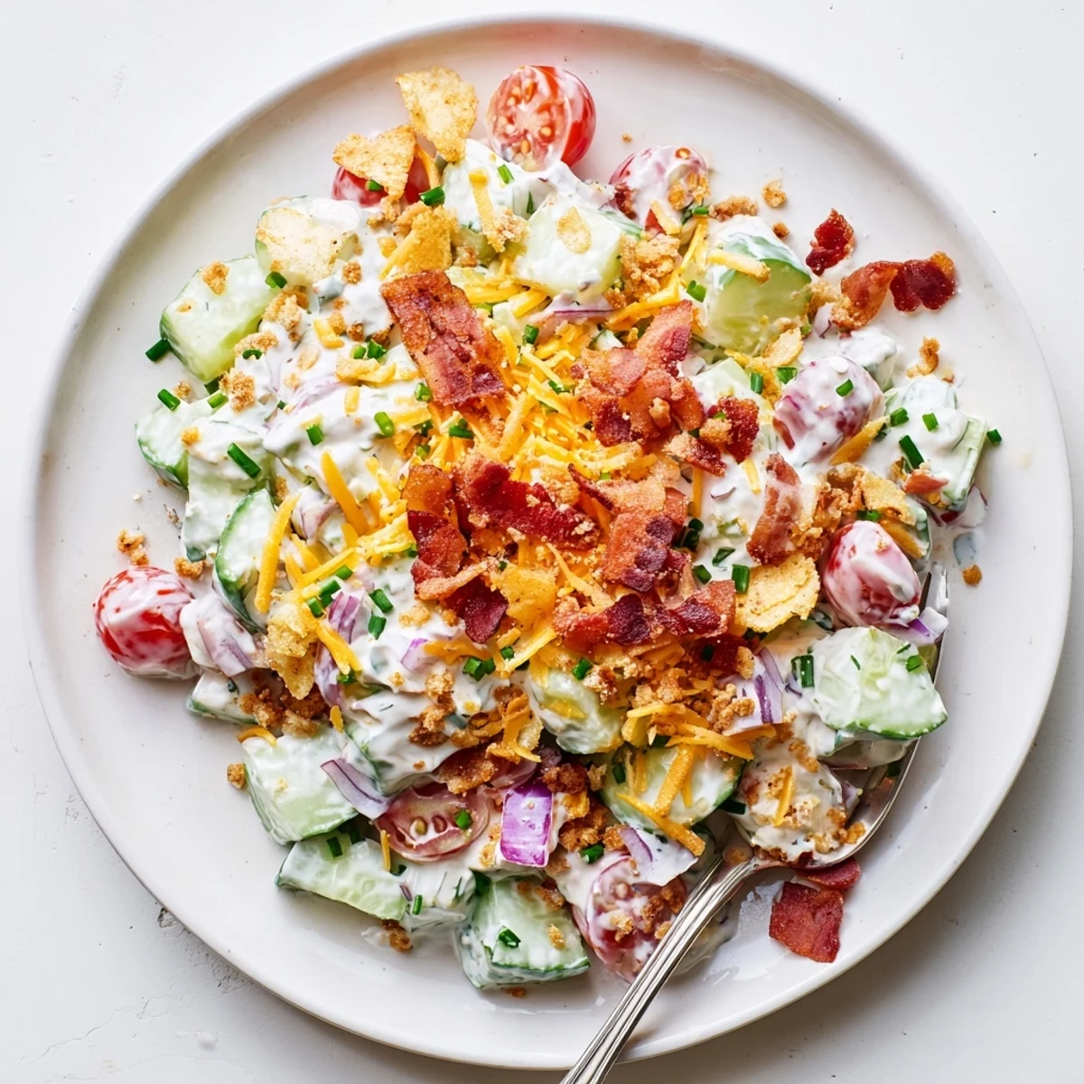 Chilled Cucumber Ranch Crack Salad tossed in creamy dressing, ideal picnic side.