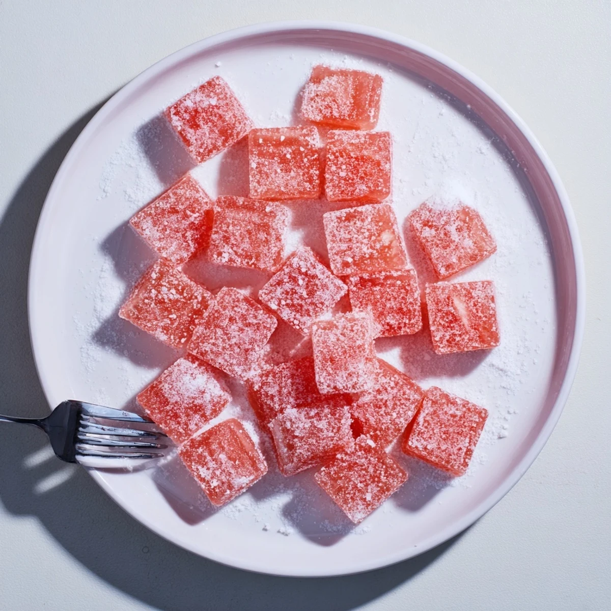 Chewy sour watermelon fruit chews coated in tangy sugar citric acid mixture