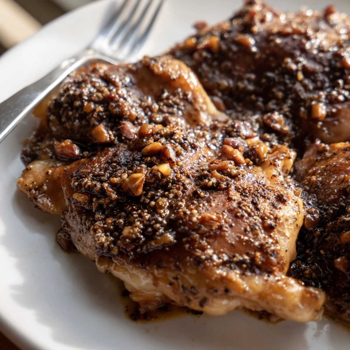 Juicy oven-baked garlic black pepper chicken thighs served over fluffy white rice