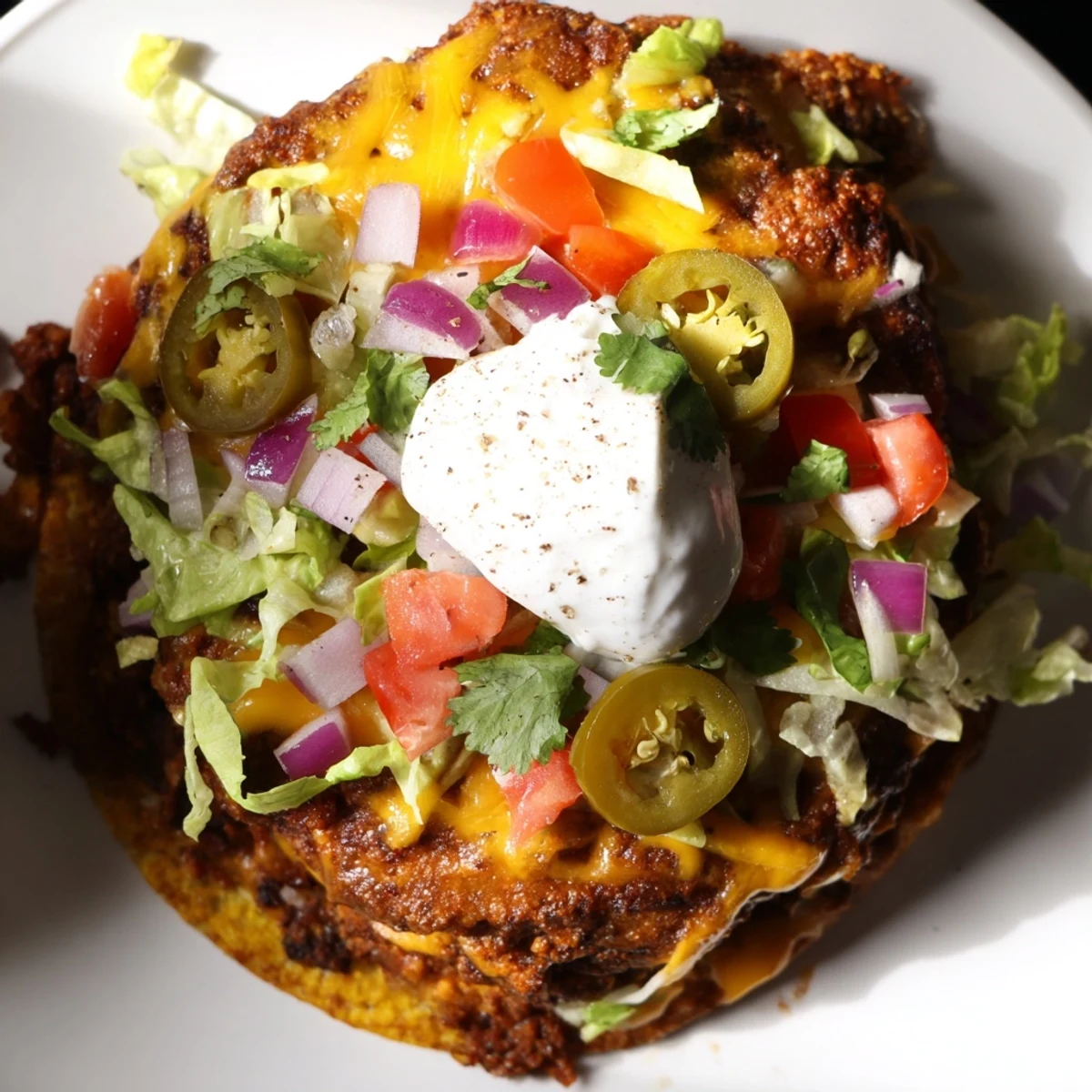 Golden crispy beef smash tacos with melted cheddar cooking on a sizzling Blackstone griddle