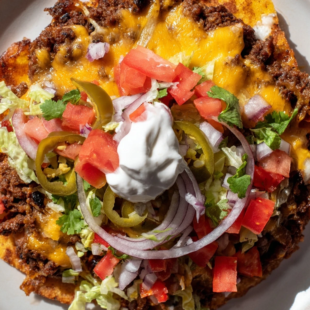 Fresh topped Blackstone beef smash tacos featuring melted cheese and crisp tortilla edges