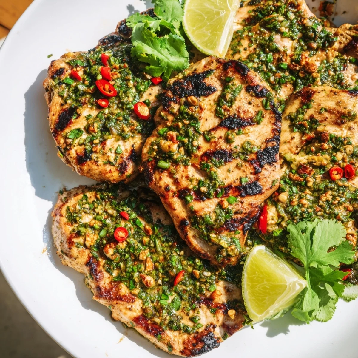 Mexican-inspired chili lime chicken breast sliced to reveal tender juicy meat inside with herb garnish