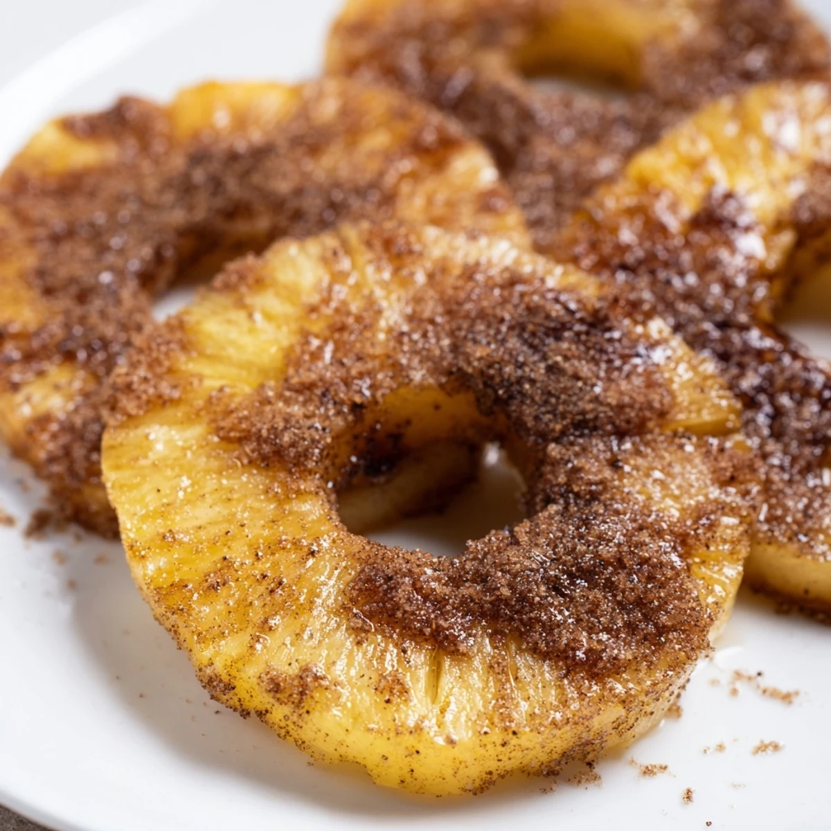Sweet tropical pineapple rings air fried to perfection with brown sugar coating
