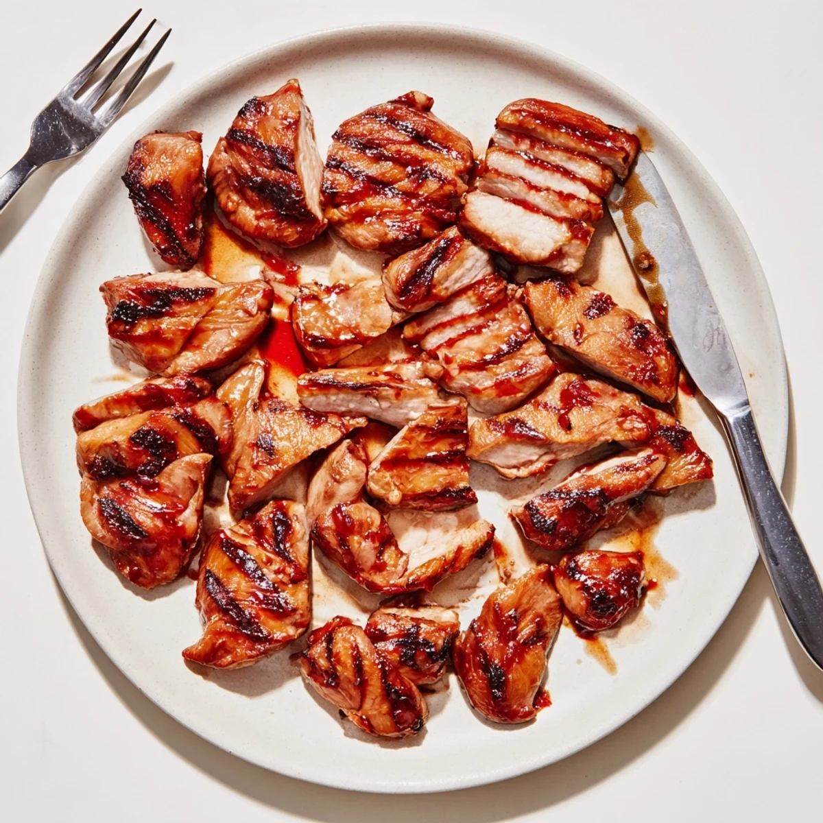 Perfectly grilled authentic Char Siu chicken displaying shiny red marinade and char marks
