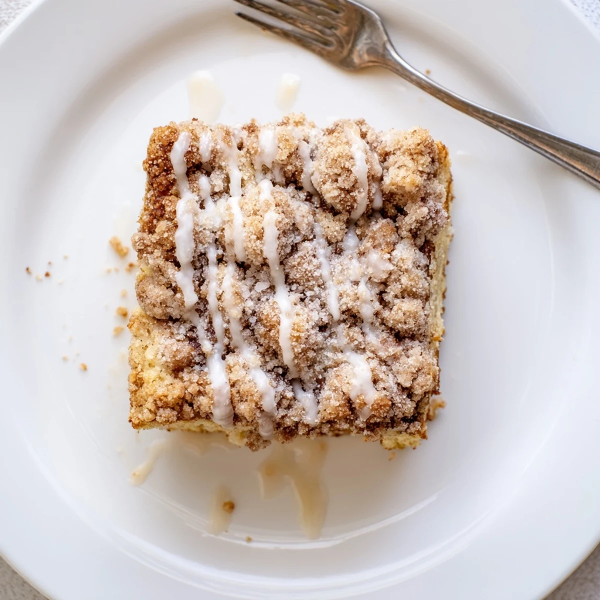 Sliced Banana Crumb Coffee Cake showing moist crumb and buttery cinnamon topping