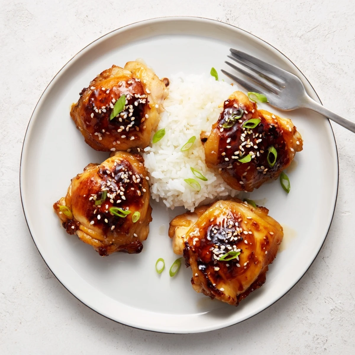 Pan-seared Honey Garlic Chicken drizzled with sticky sauce, ready over rice