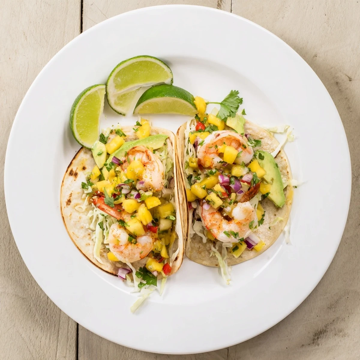 Stacked Cilantro Lime Shrimp Tacos With Mango Salsa recipe, juicy shrimp and zesty lime