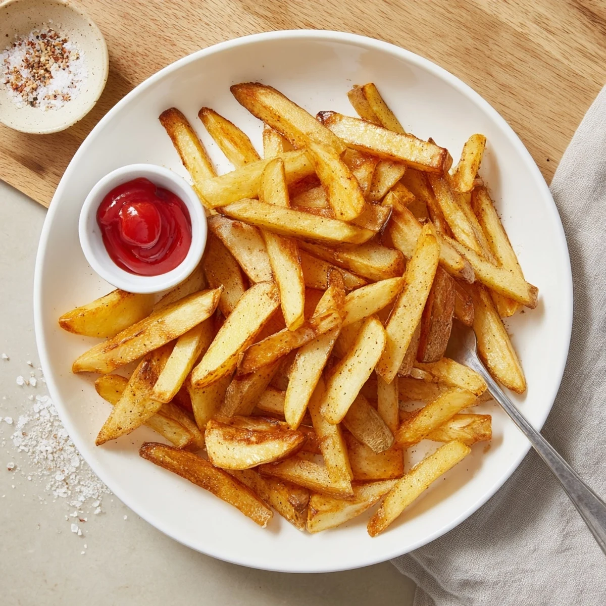 Crispy Homemade Air Fryer French Fries steaming, golden, sprinkled with sea salt.