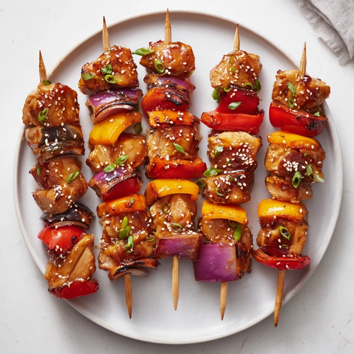 Weeknight Chicken Skewers With Korean BBQ Sauce served with steamed rice