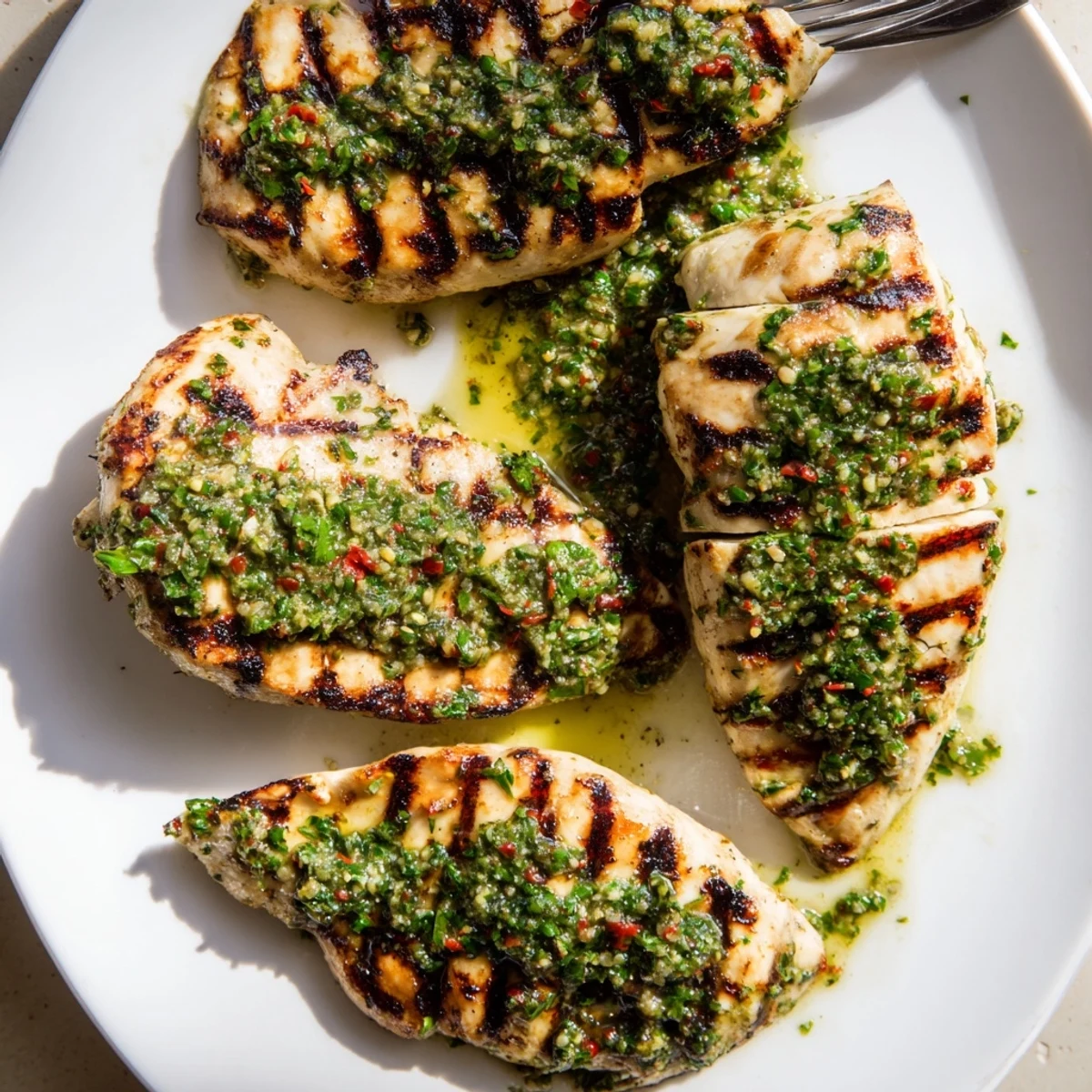 Summer platter with charred lemon, vibrant herbs, and Grilled Chimichurri Chicken