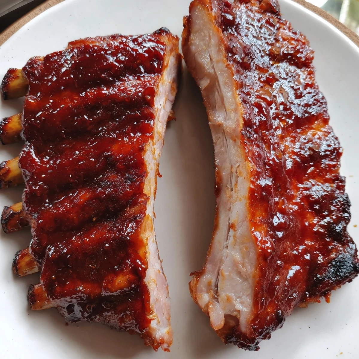 Family style Grilled Ribs sliced, glossy spice rub and apple cider tang