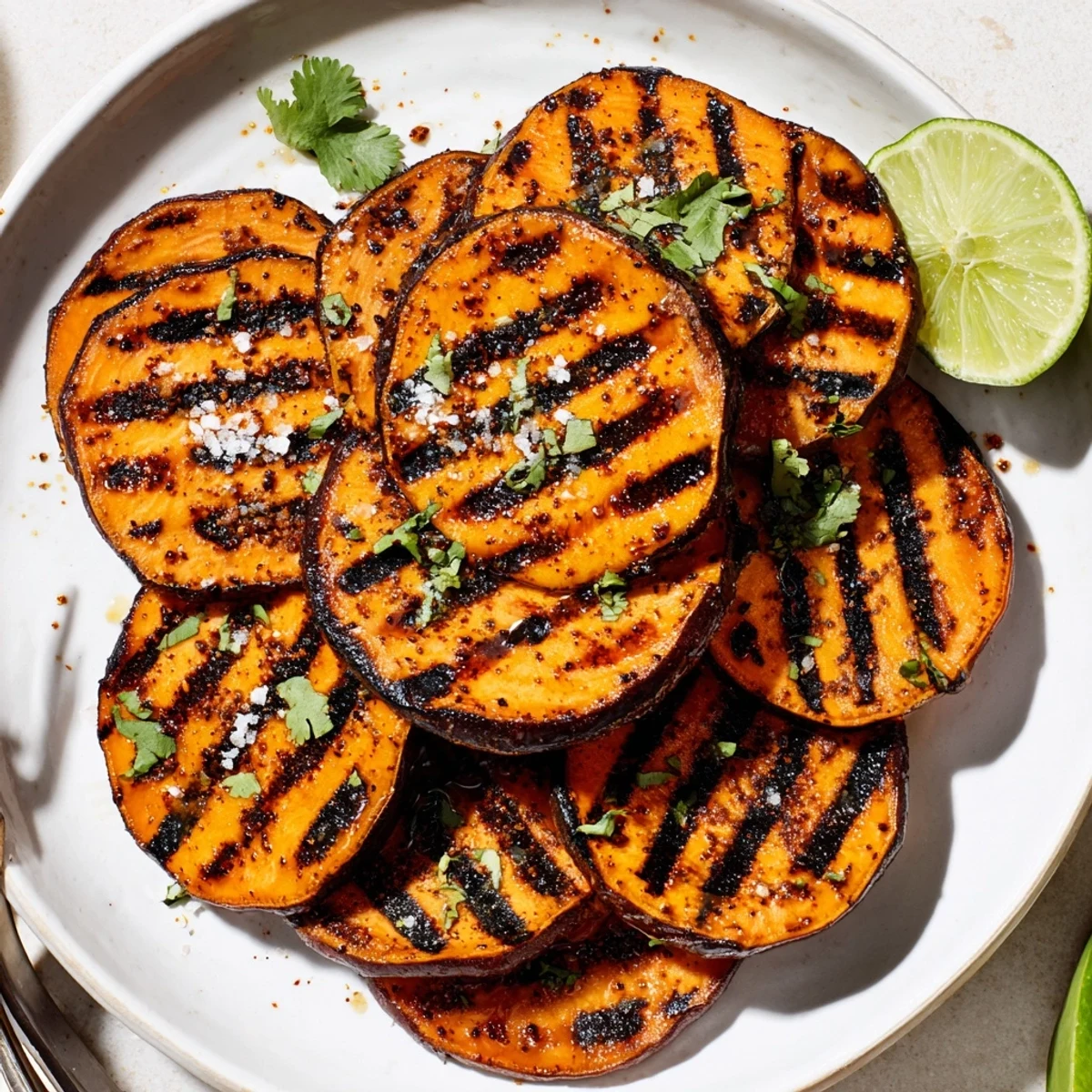 Grilled Sweet Potatoes Simple Smoky Summer Side with visible grill marks and cilantro.