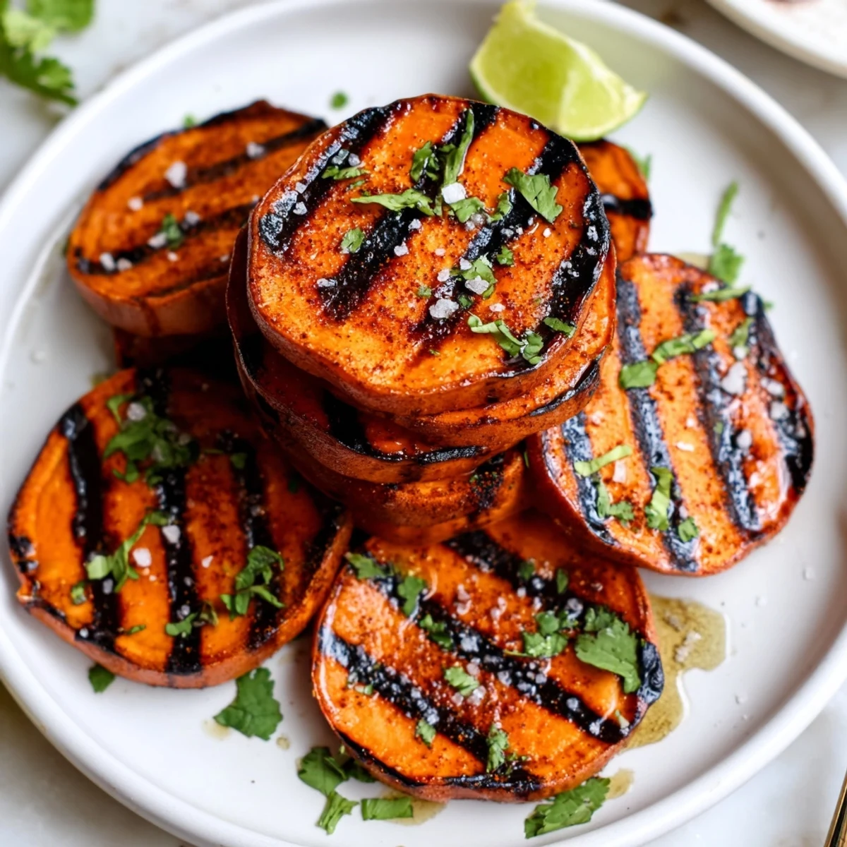 Garlic-kissed, slightly caramelized Grilled Sweet Potatoes Simple Smoky Summer Side served hot.