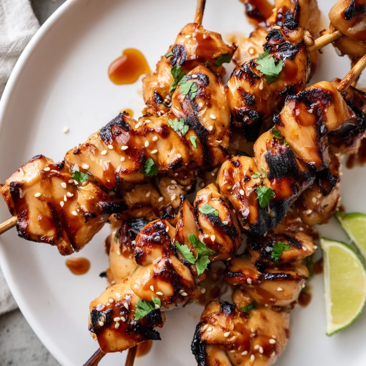 Grilled Bang Bang Chicken Skewers glisten with creamy spicy sauce and charred edges