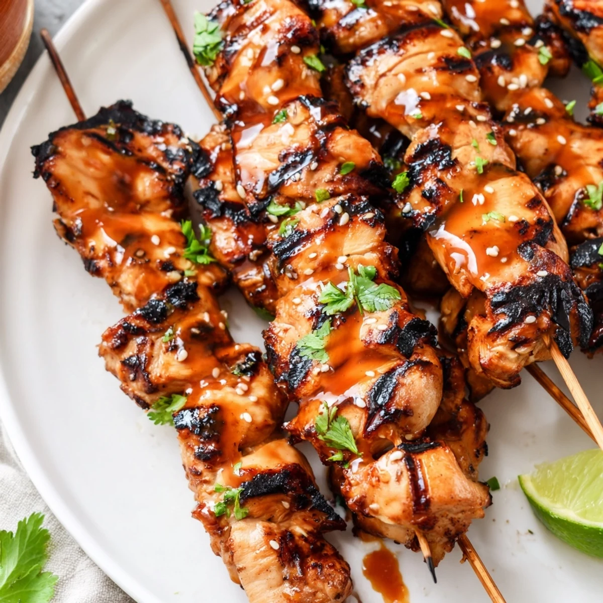 Serve Grilled Bang Bang Chicken Skewers hot off the grill over rice
